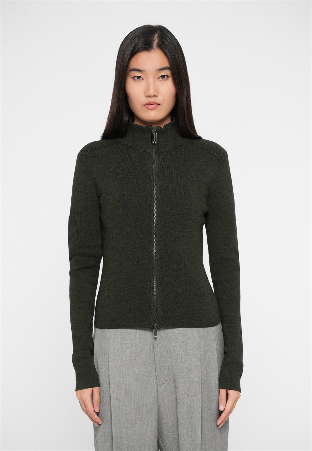 Victoria Beckham PATCH DETAIL ZIPPED - Strickjacke - oregano/dunkelgrün