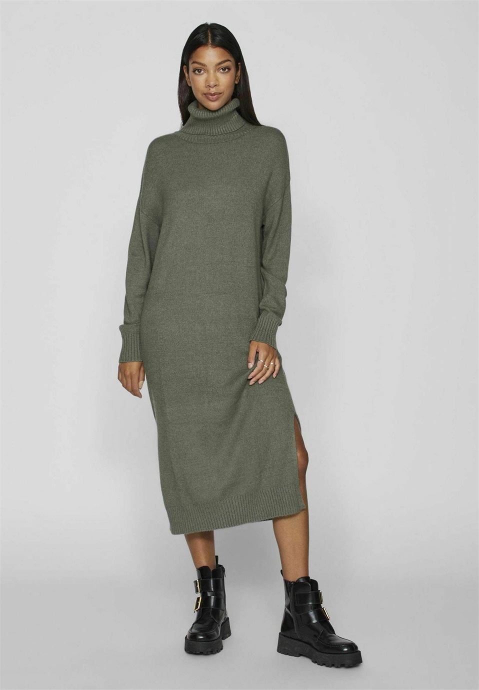 VILA VIRIL ROLL NECK MIDI - NOOS - Strickkleid - laurel wreath/hellgrün