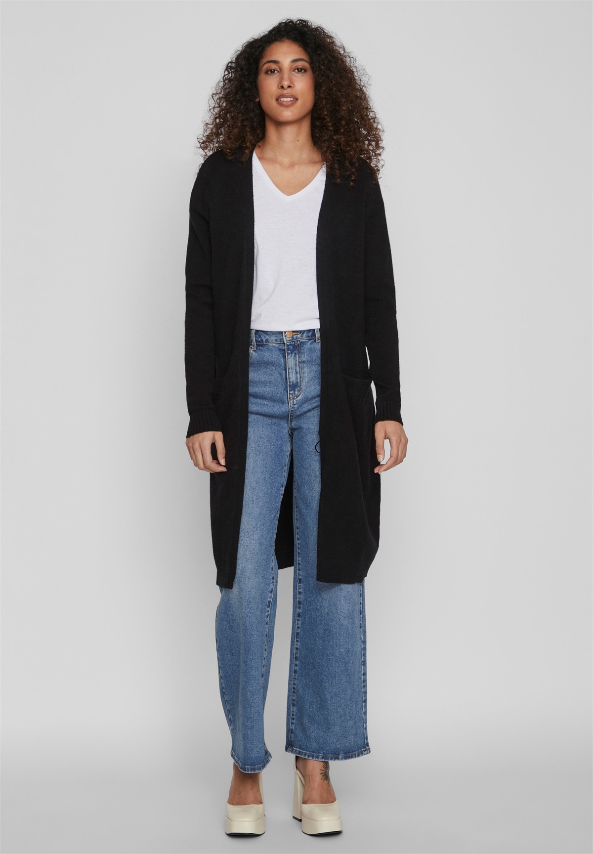 VILA VIRIL LONG CARDIGAN - Strickjacke - black/schwarz