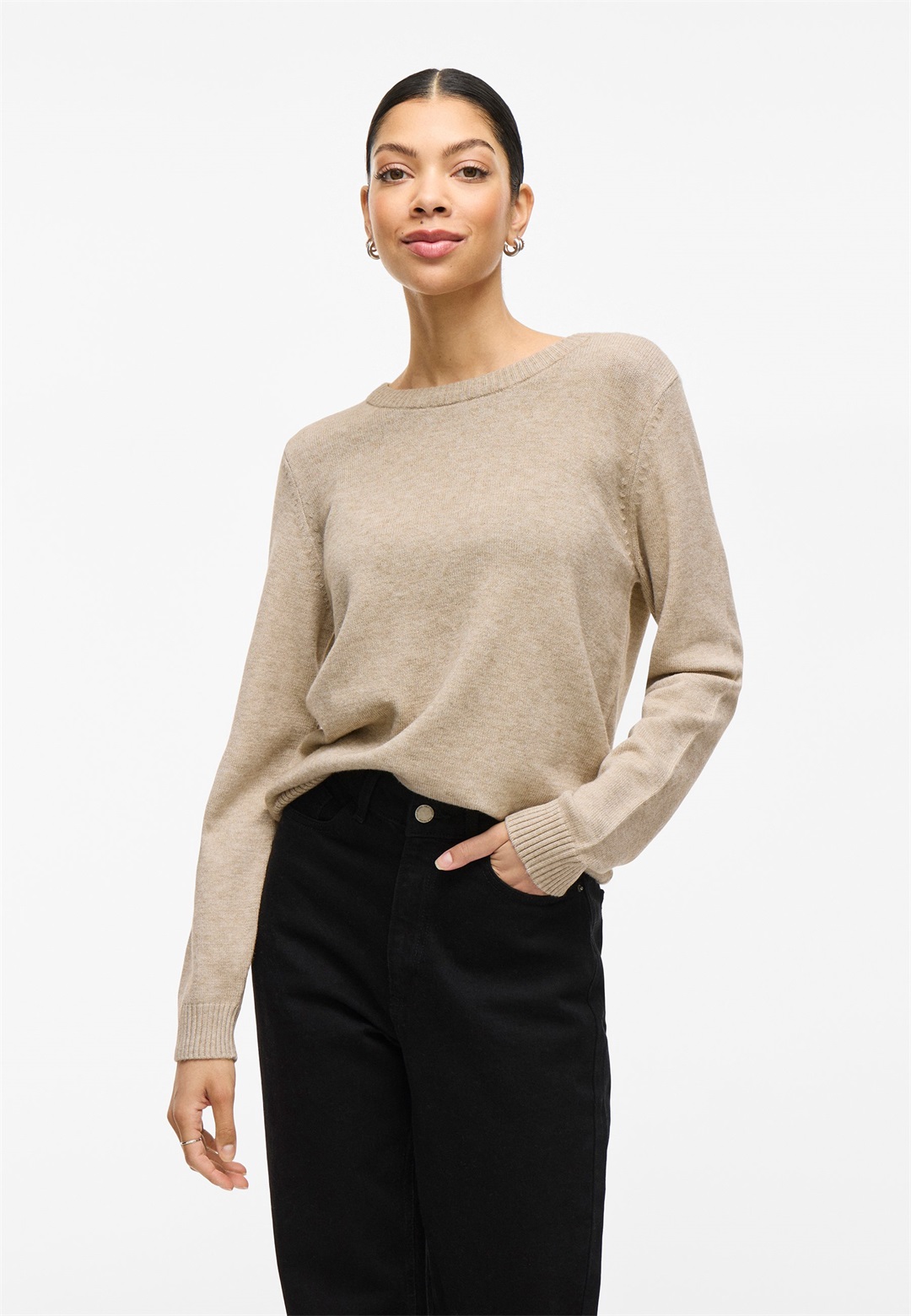 VILA VIRIL O-NECK - Strickpullover - natural melange/beige