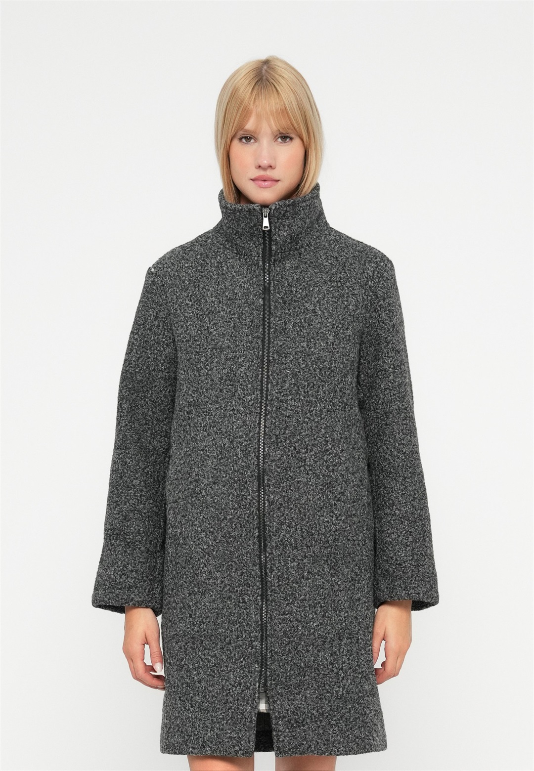 VILA VIJADAS ZIP LONG JACKET - Klassischer Mantel - dark grey melange/dunkelgrau-meliert