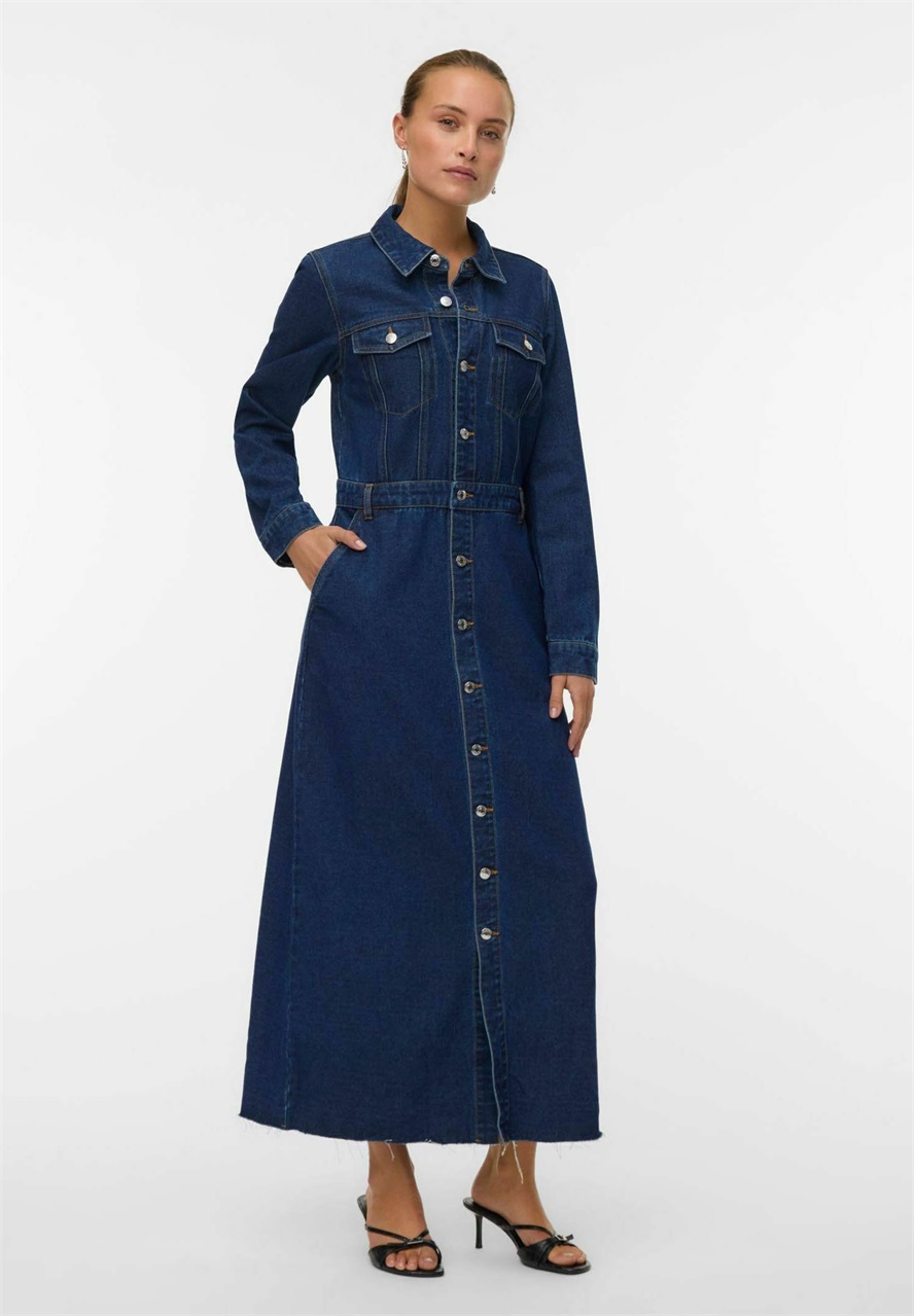 Vero Moda VMMOLLY LANGES - Maxikleid - dark blue denim/dark-blue denim