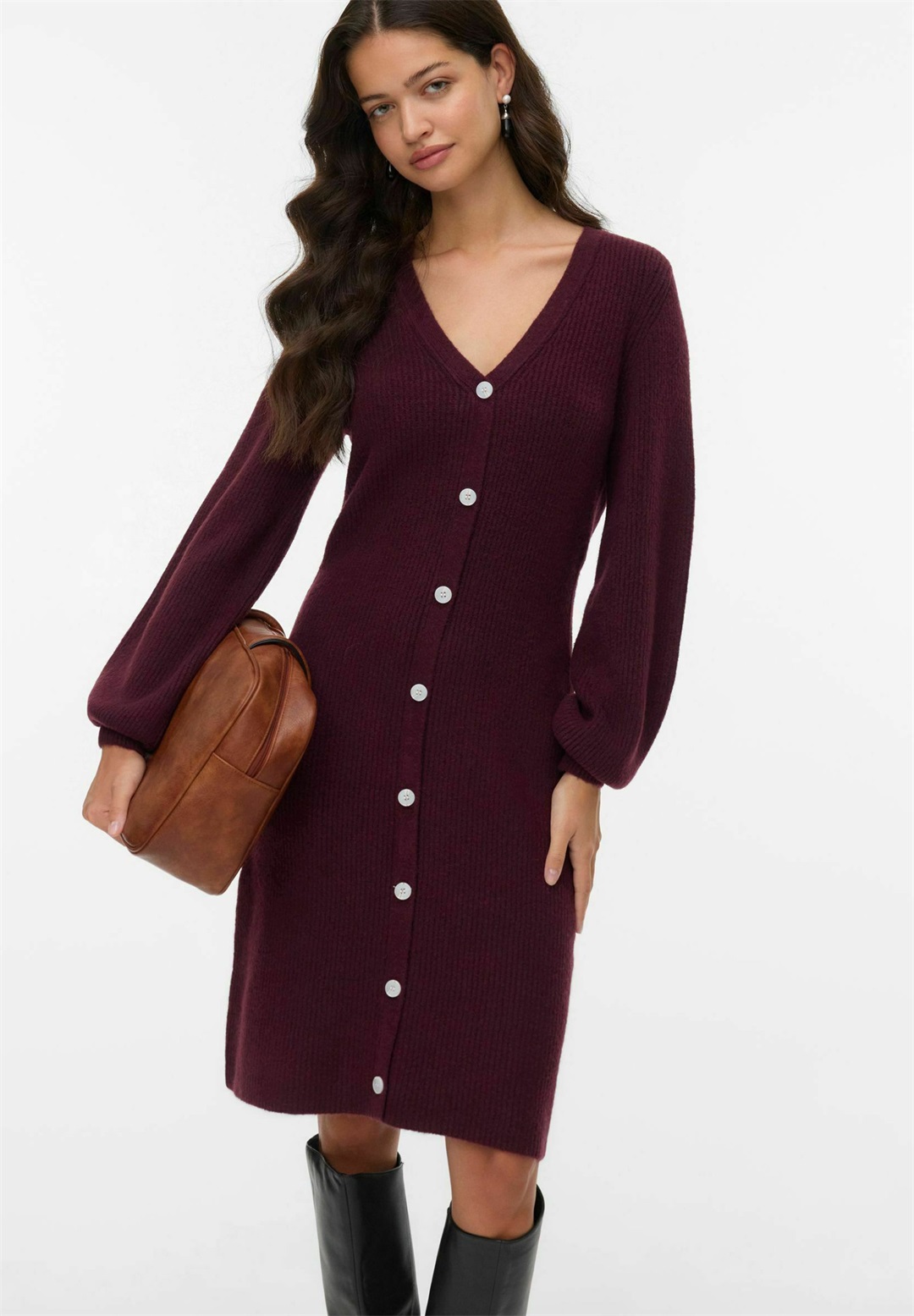 Vero Moda AWEVE KURZES - Strickkleid - winetasting/bordeaux