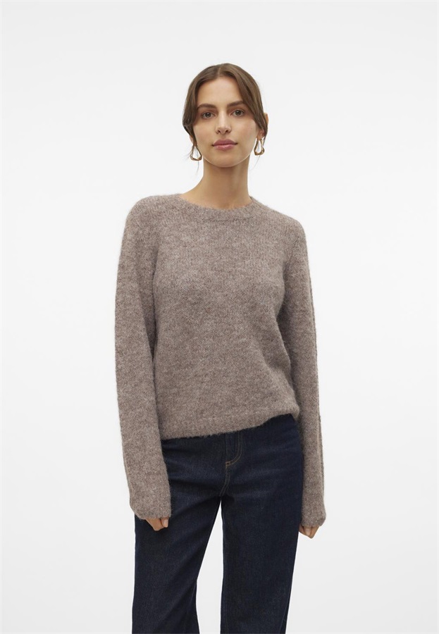 Vero Moda VMNOVAH O NECK - Strickpullover - brown lentil melange/braun