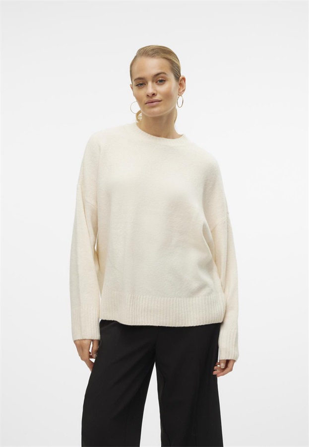 Vero Moda VMBOOM O NECK - Strickpullover - birch/offwhite
