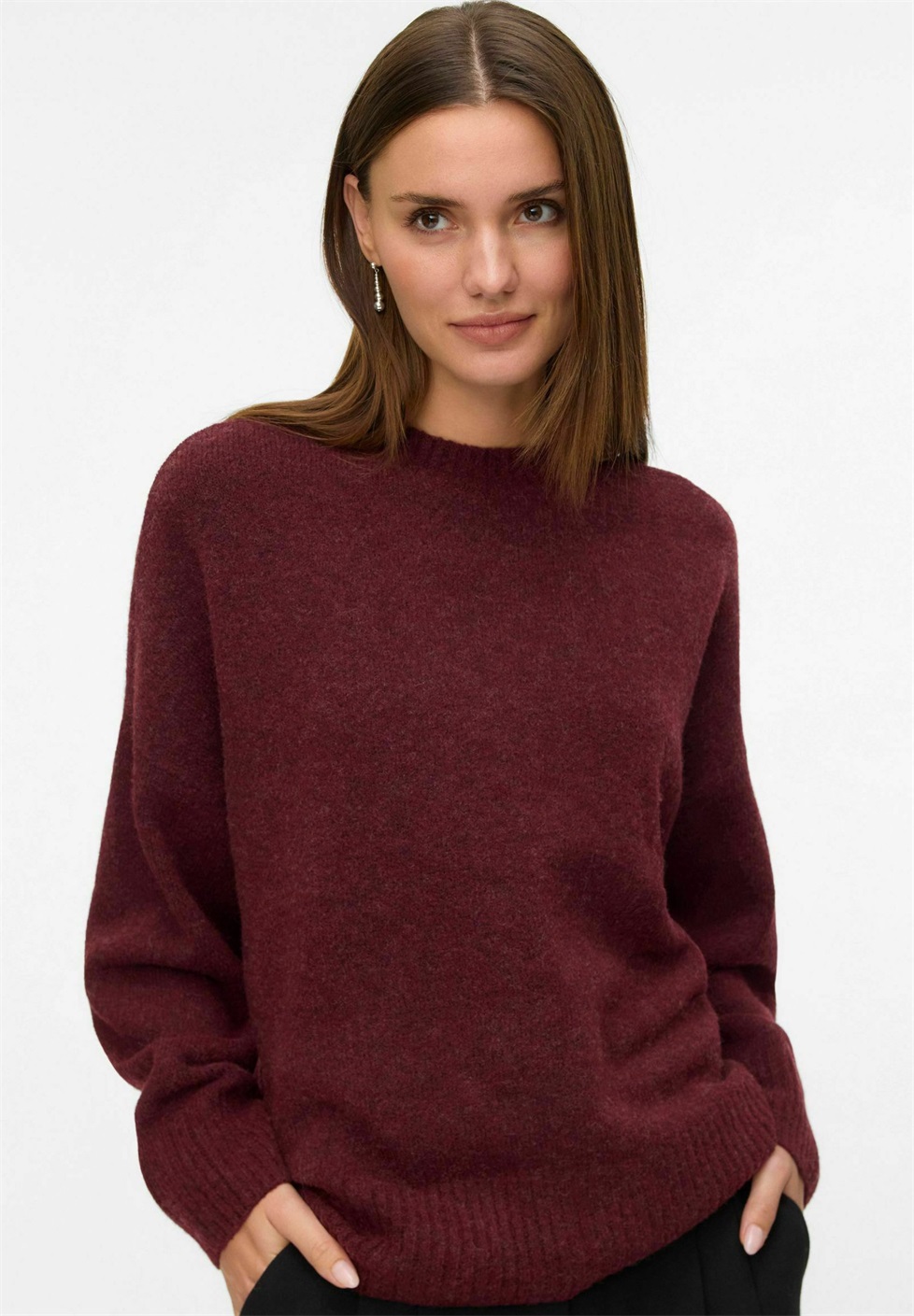 Vero Moda VMBOOM O NECK - Strickpullover - tawny port/dunkelrot