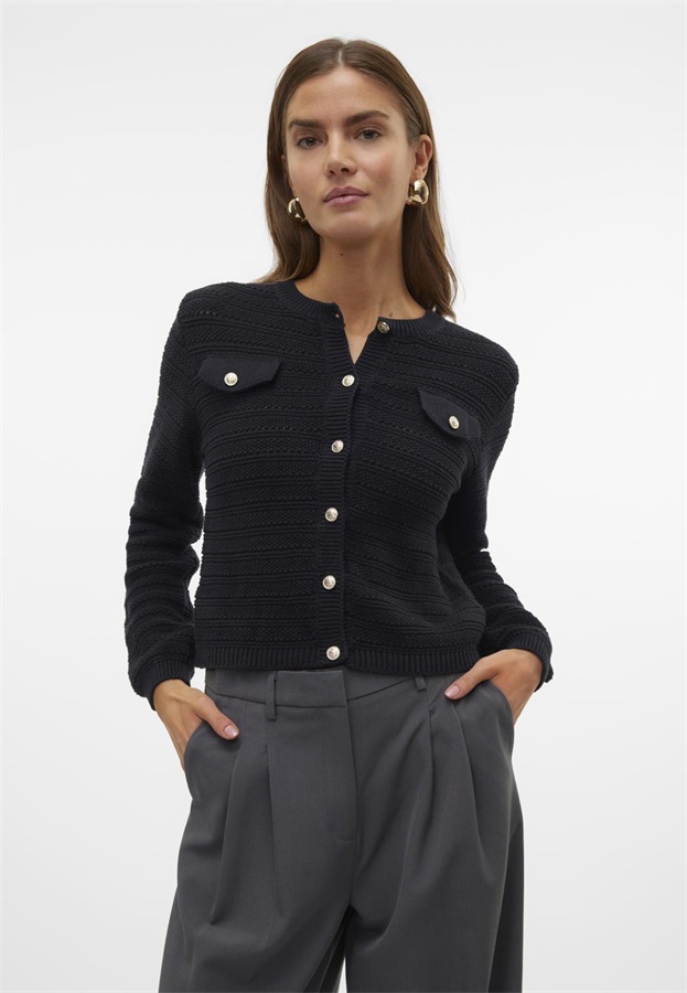 Vero Moda VMVIOLETTA BUTTON - Strickjacke - black/schwarz