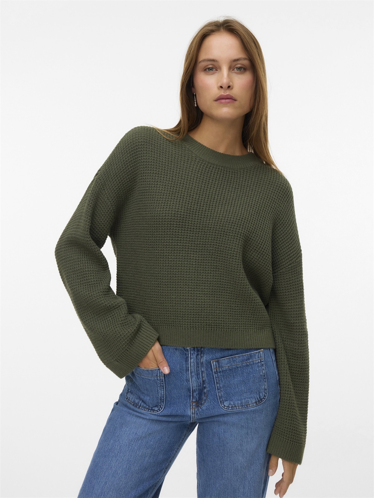 Vero Moda VMSALLY O NECK PULLOVER - Strickpullover - grape leaf/dunkelgrün
