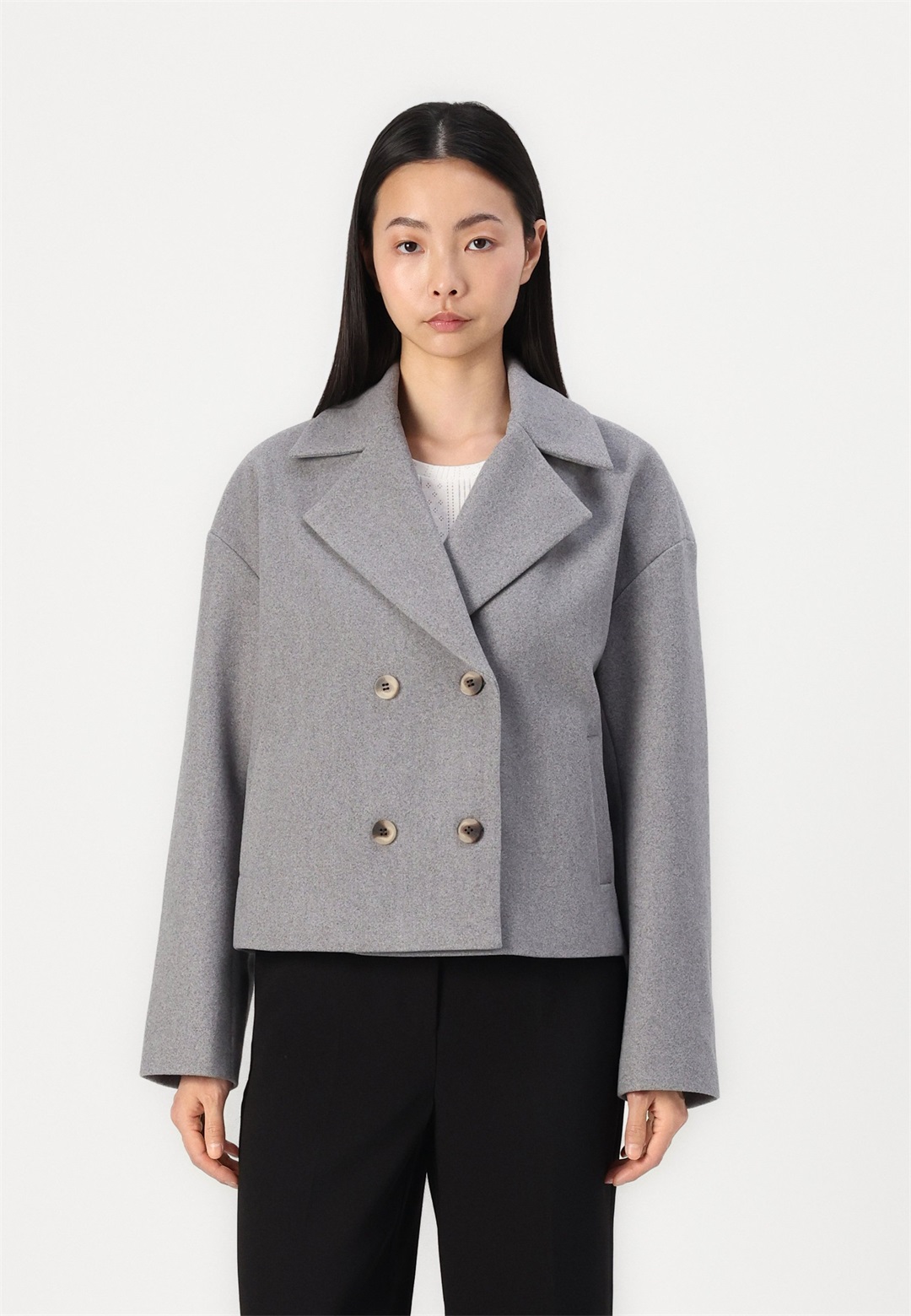 Vero Moda VMCAYA SHORT JACKET - Kurzmantel - medium grey melange/grau-meliert