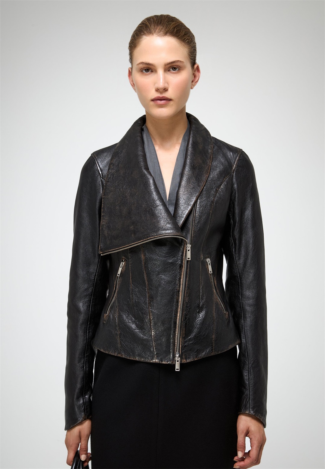 VSP EDNA - Lederjacke - black/schwarz meliert