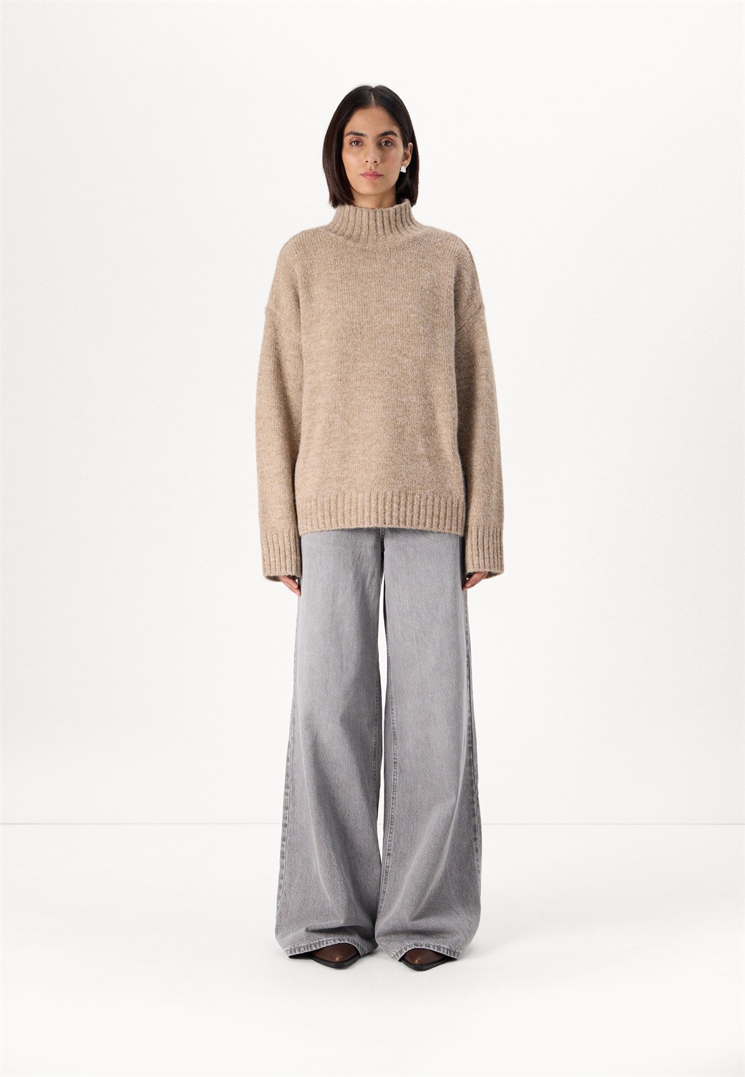 Vero Moda Tall VMMADDIE HIGHNECK PULL - Strickpullover - silver mink/melange/taupe