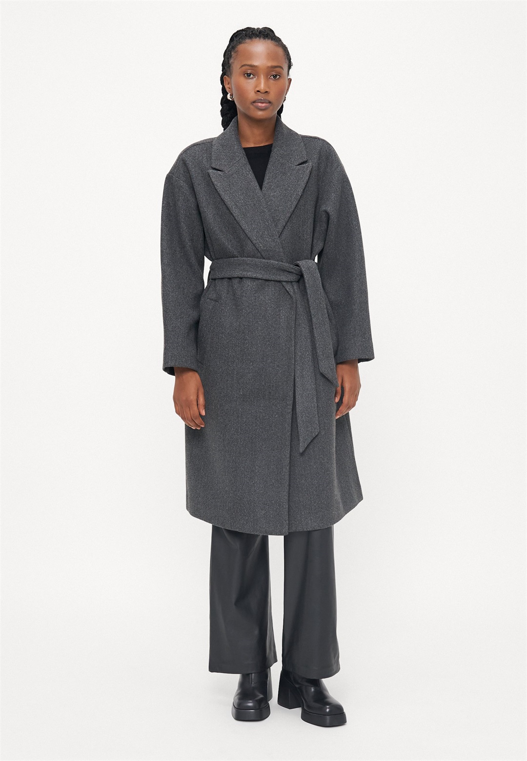 Vero Moda Petite VMFORTUNE - Klassischer Mantel - dark grey melange/dunkelgrau-meliert