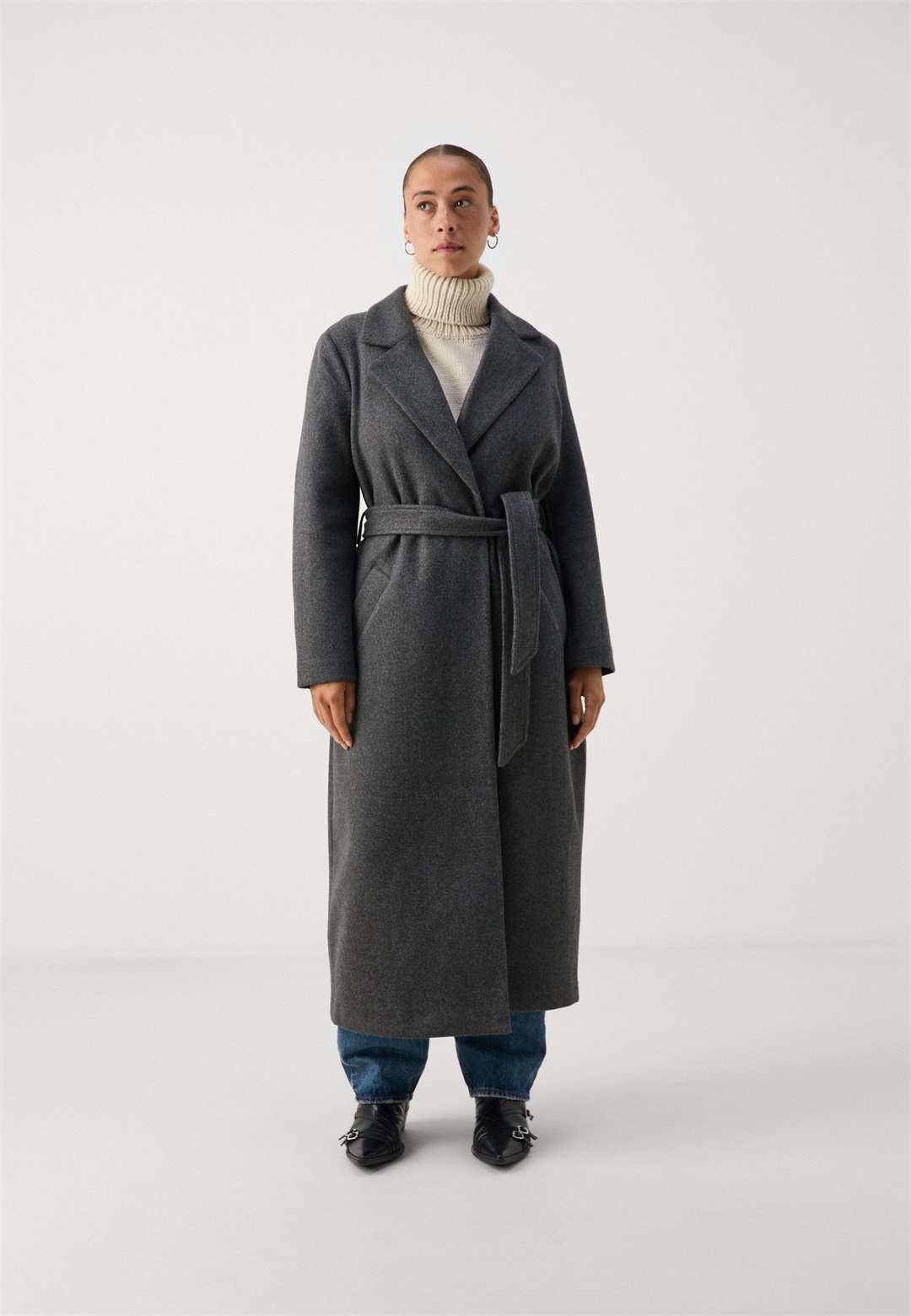 Vero Moda Petite VMFORTUNEAYA XTRA LONG - Trenchcoat - dark grey melange/dunkelgrau-meliert