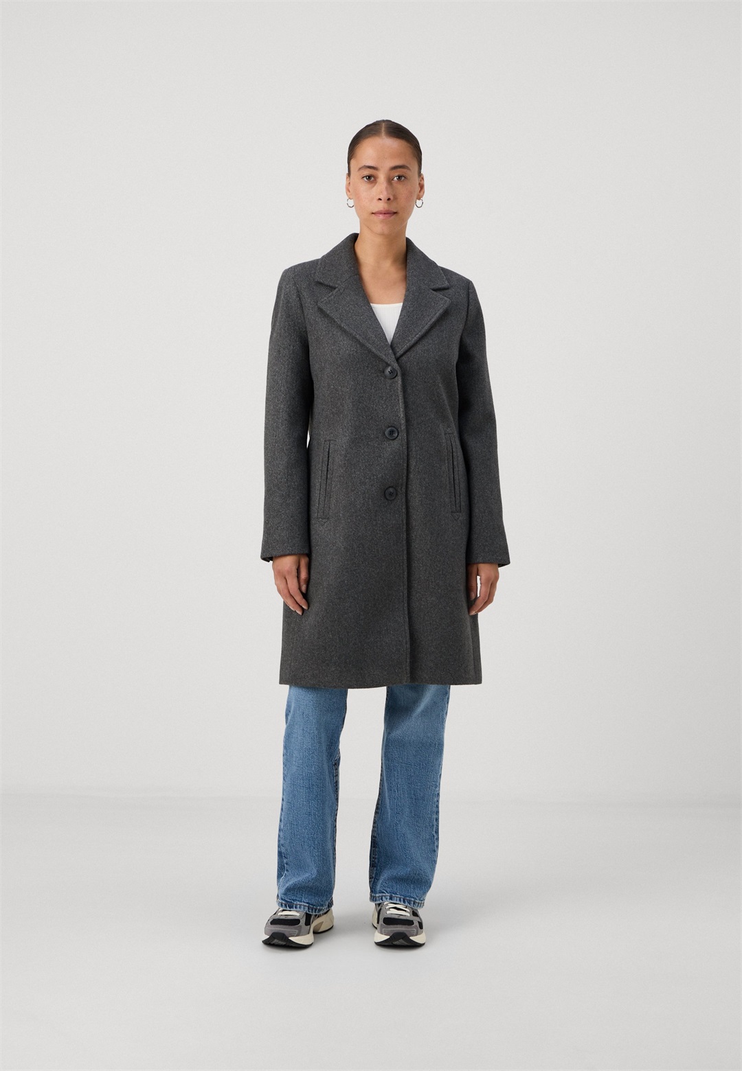 Vero Moda Petite VMFORTUNESARA COAT - Klassischer Mantel - dark grey melange/dunkelgrau-meliert
