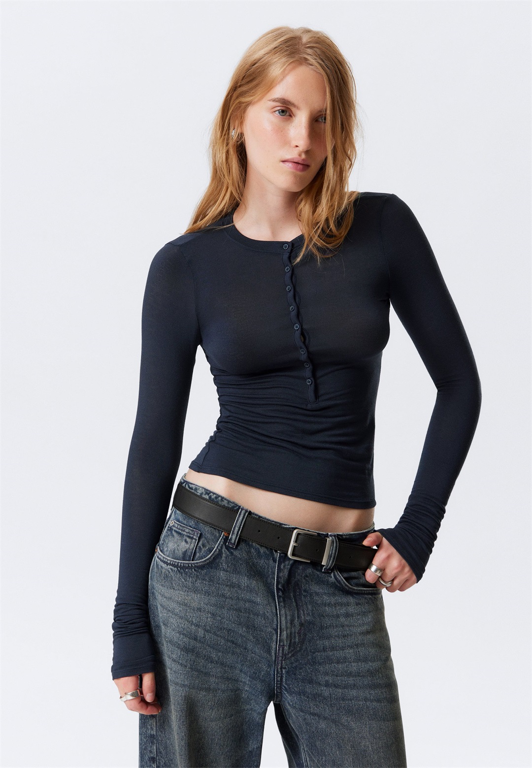 Weekday HENLEY - Langarmshirt - dark blue/dunkelblau