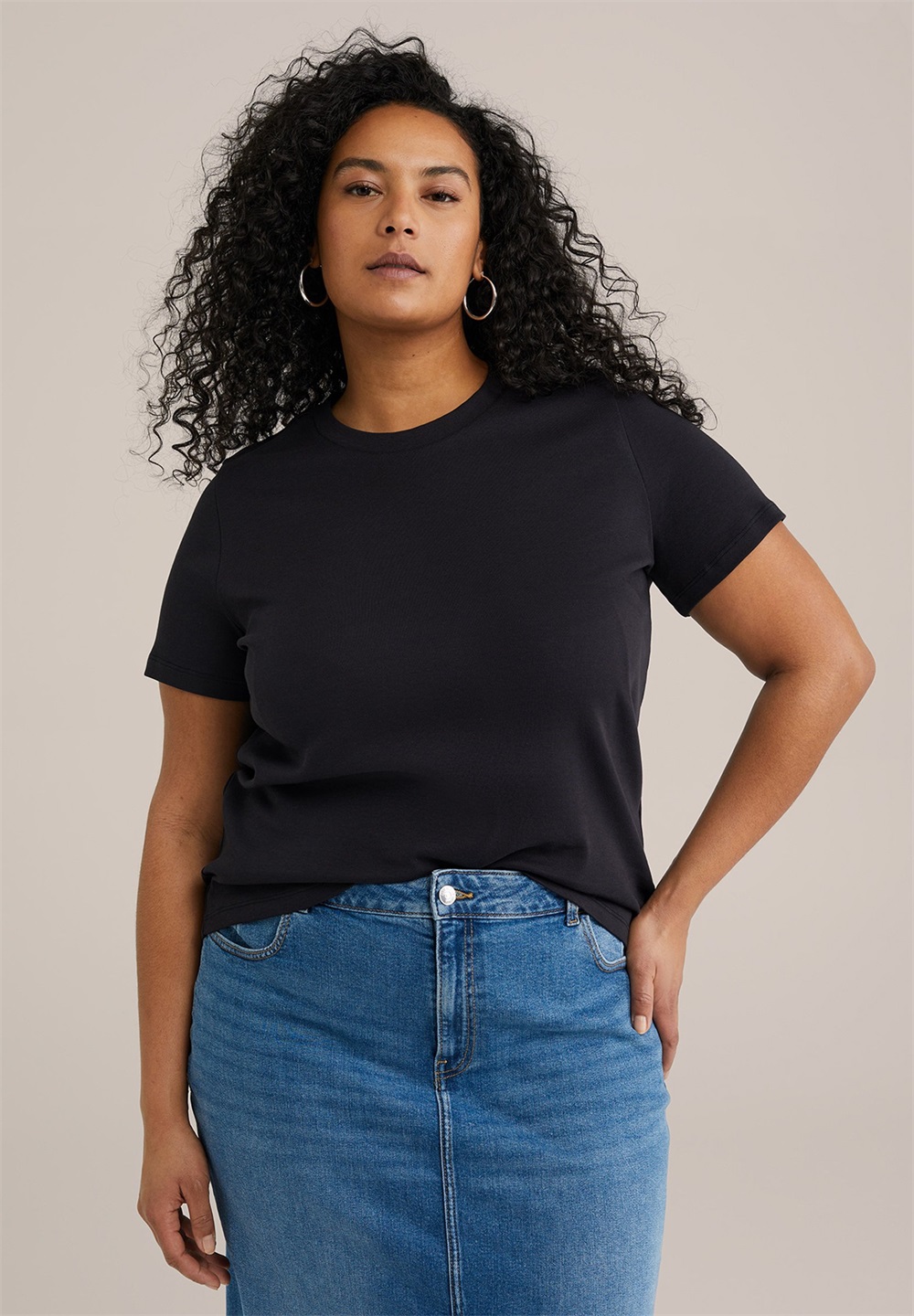 WE Fashion CURVE - T-Shirt basic - black/schwarz