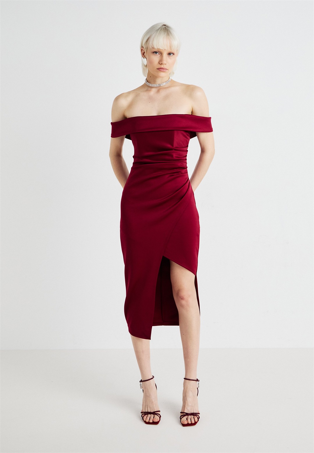 WAL G. WEDDING VINCENZO ROUCHED MIDI - Jerseykleid - wine/bordeaux