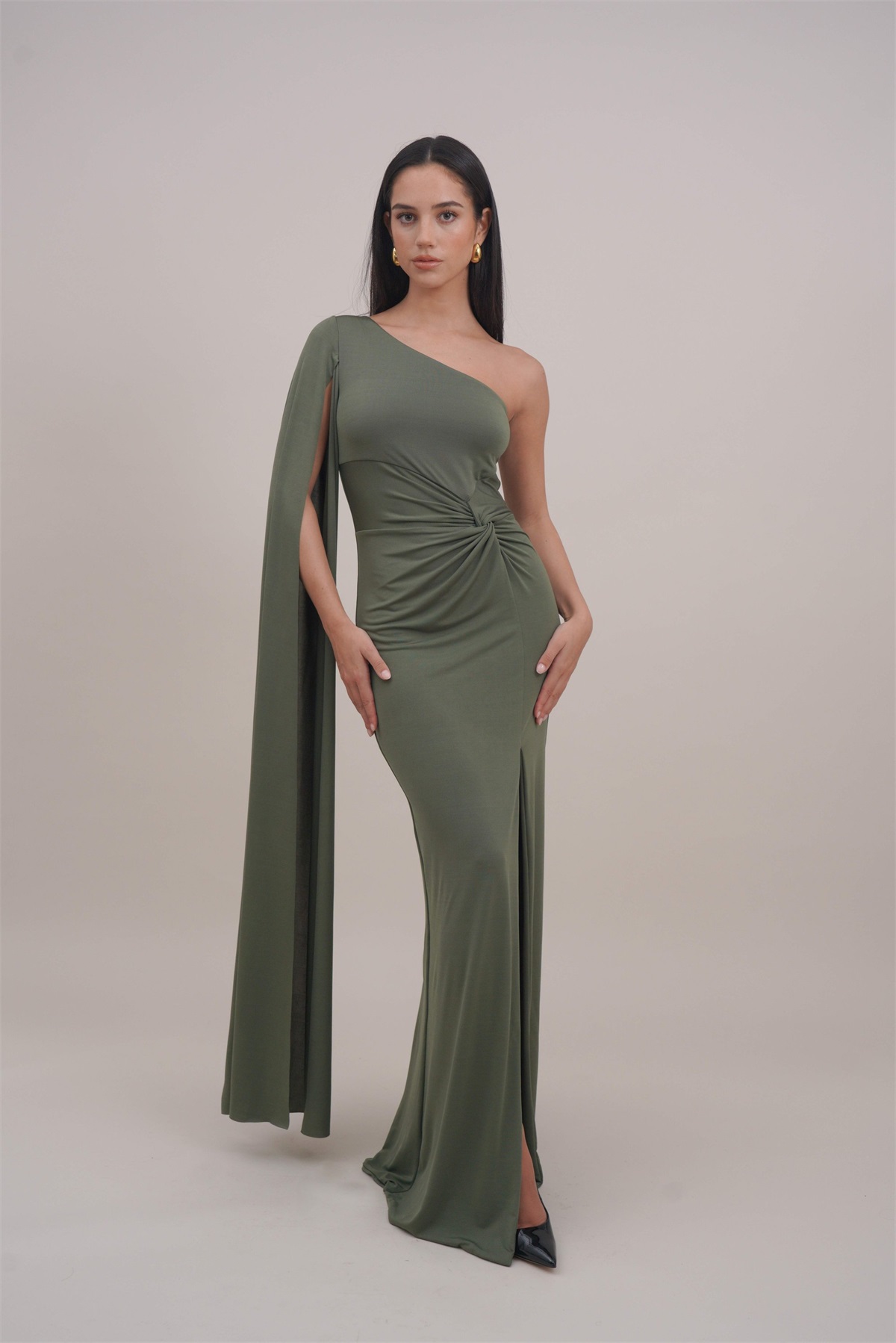 WAL G. BRAX CAPE SLEEE - Jerseykleid - dark khaki/khaki