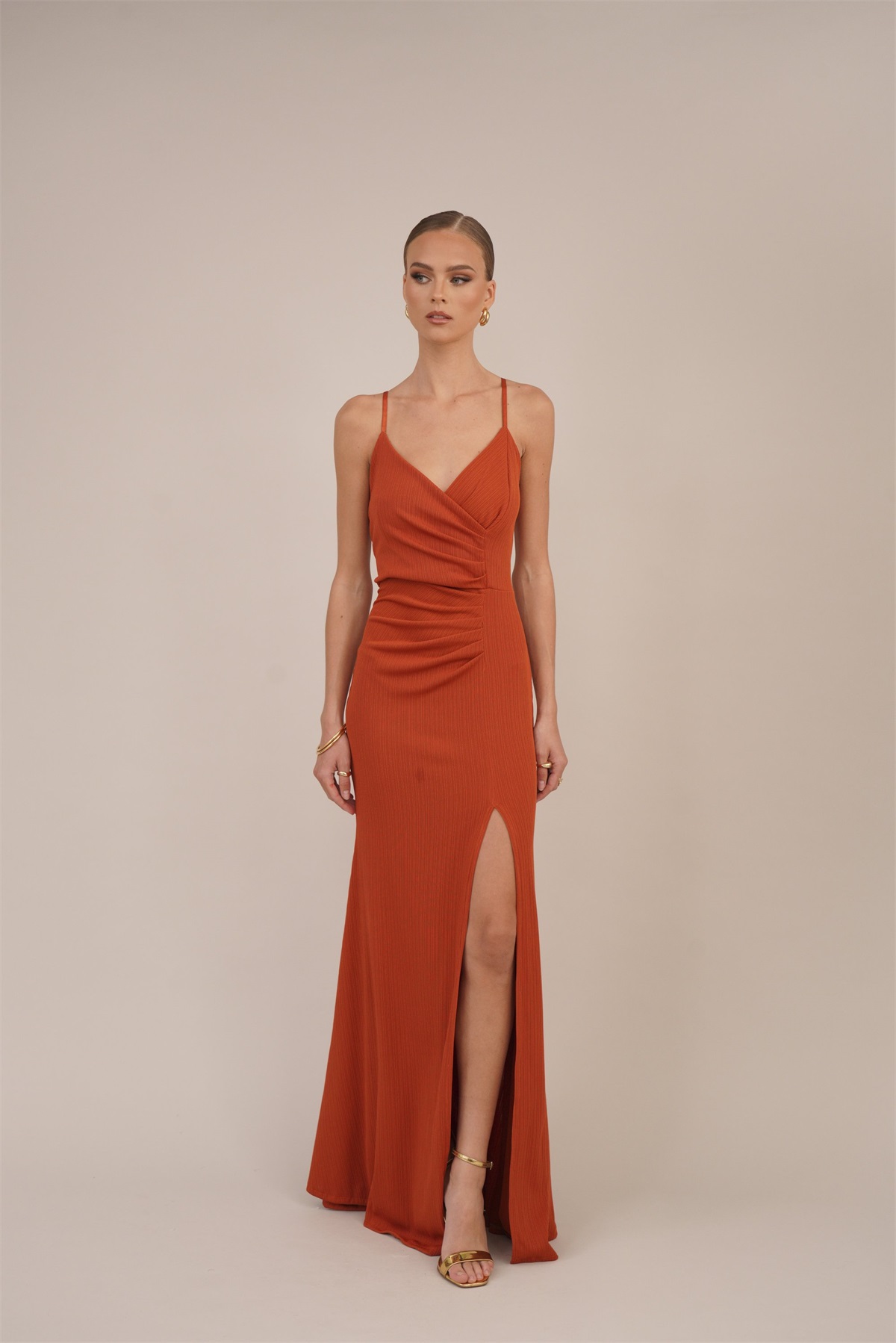 WAL G. CINDY ROUCHED - Maxikleid - burnt orange/orange
