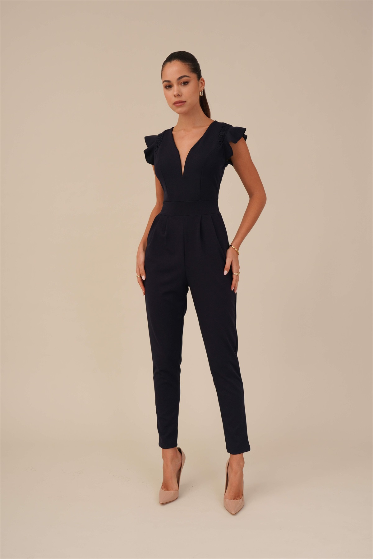 WAL G. RUFFLE WITH BACK INSERT - Jumpsuit - navy blue/dunkelblau
