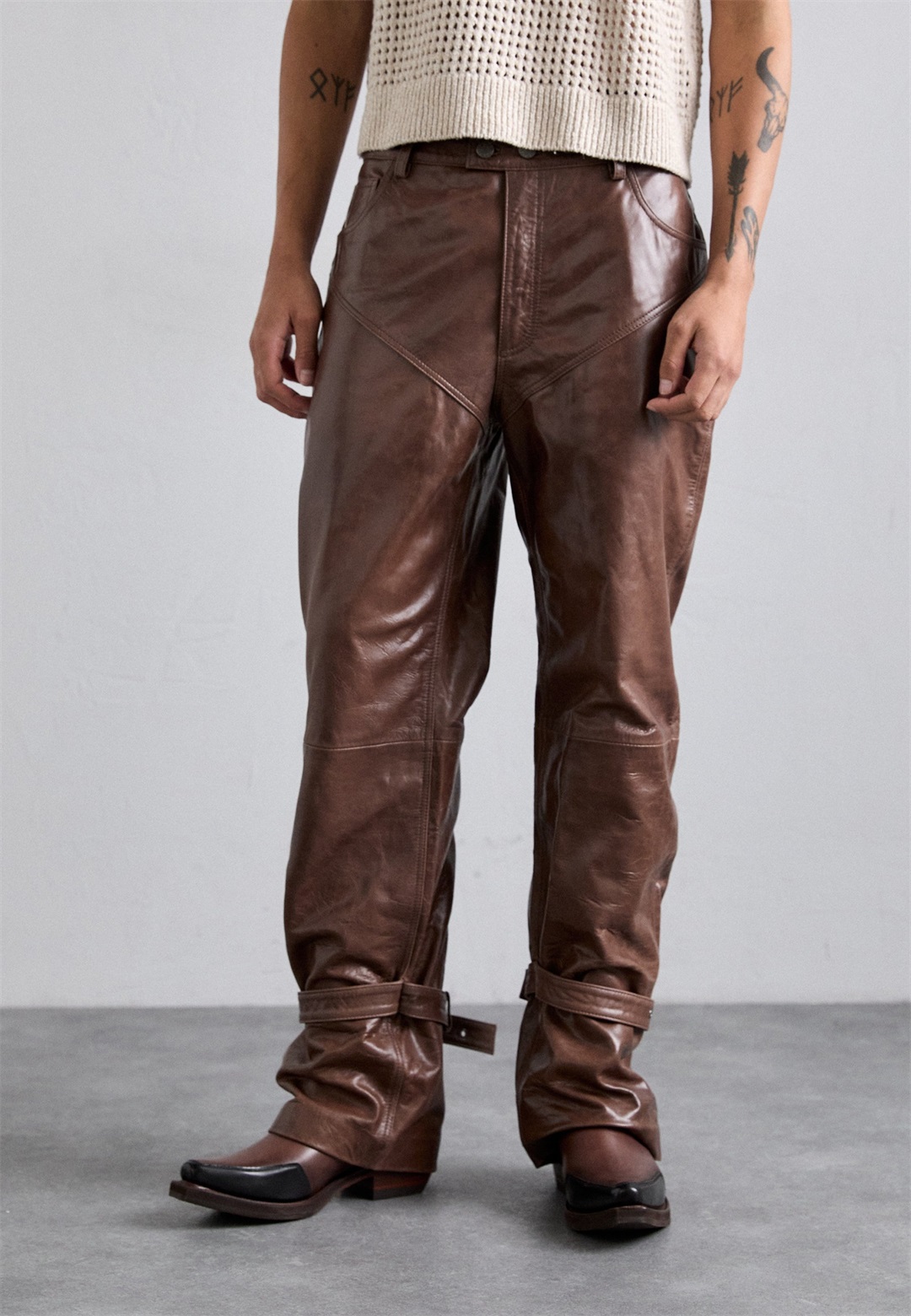 Won Hundred GOSABA PANTS UNISEX - Lederhose - dark brown/dunkelbraun