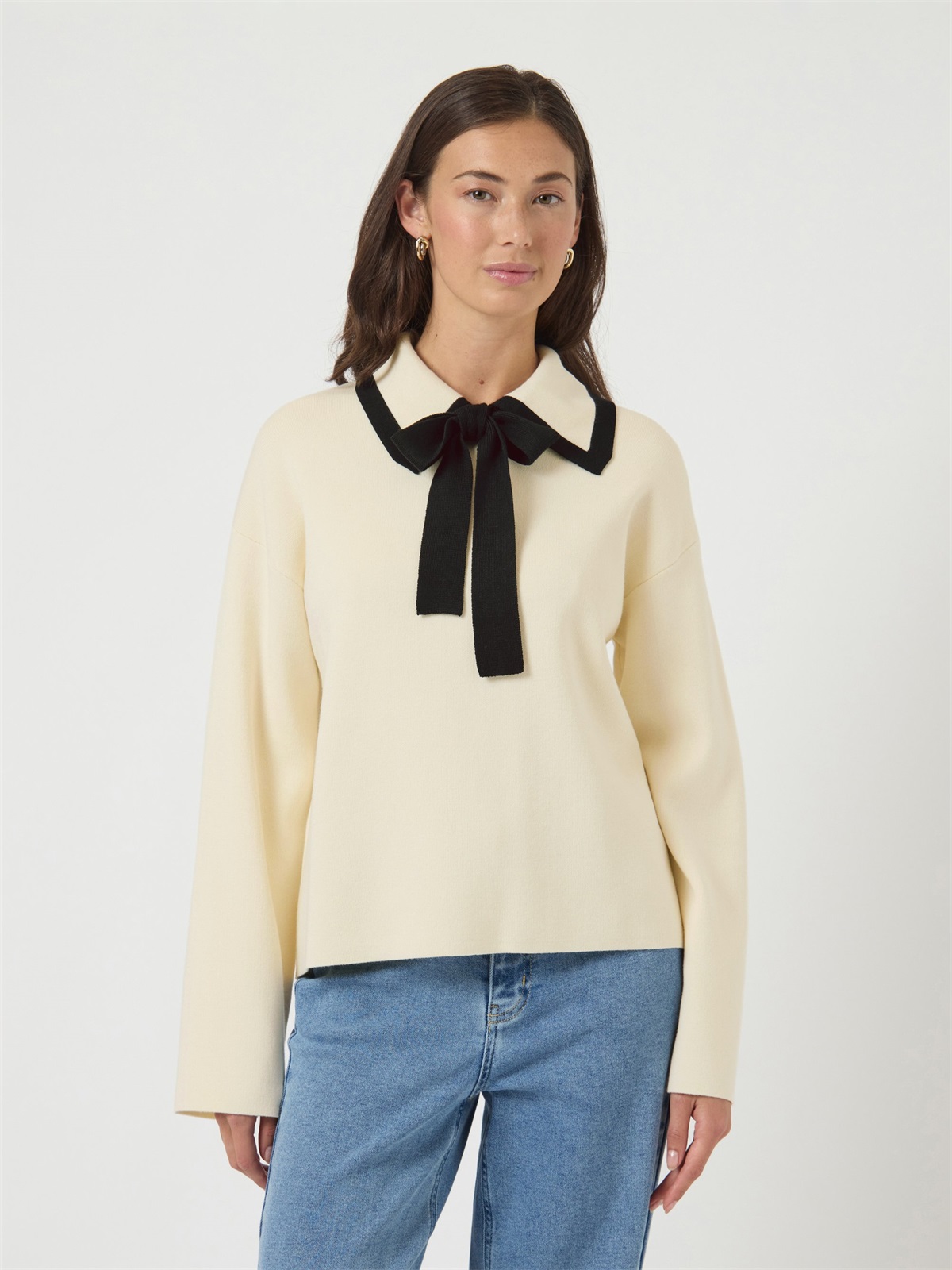 YAS YASJOSIE BOW - Strickpullover - birch/black/beige