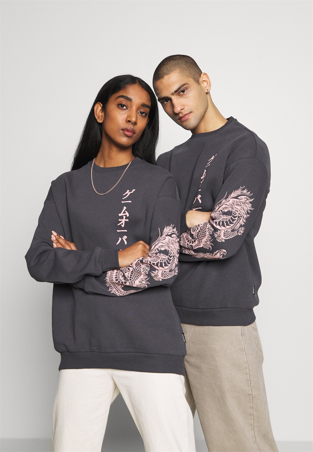 YOURTURN SLEEVES DRAGON CNECK - Sweatshirt - dark gray/dunkelgrau