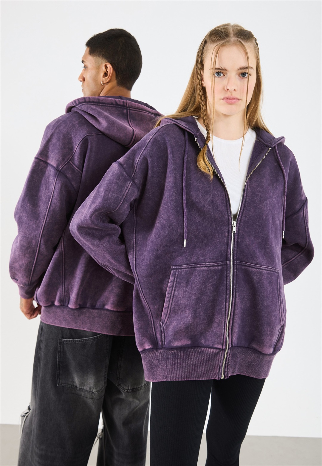 YOURTURN UNISEX - Sweatjacke - dark purple, snow wash/dunkellila