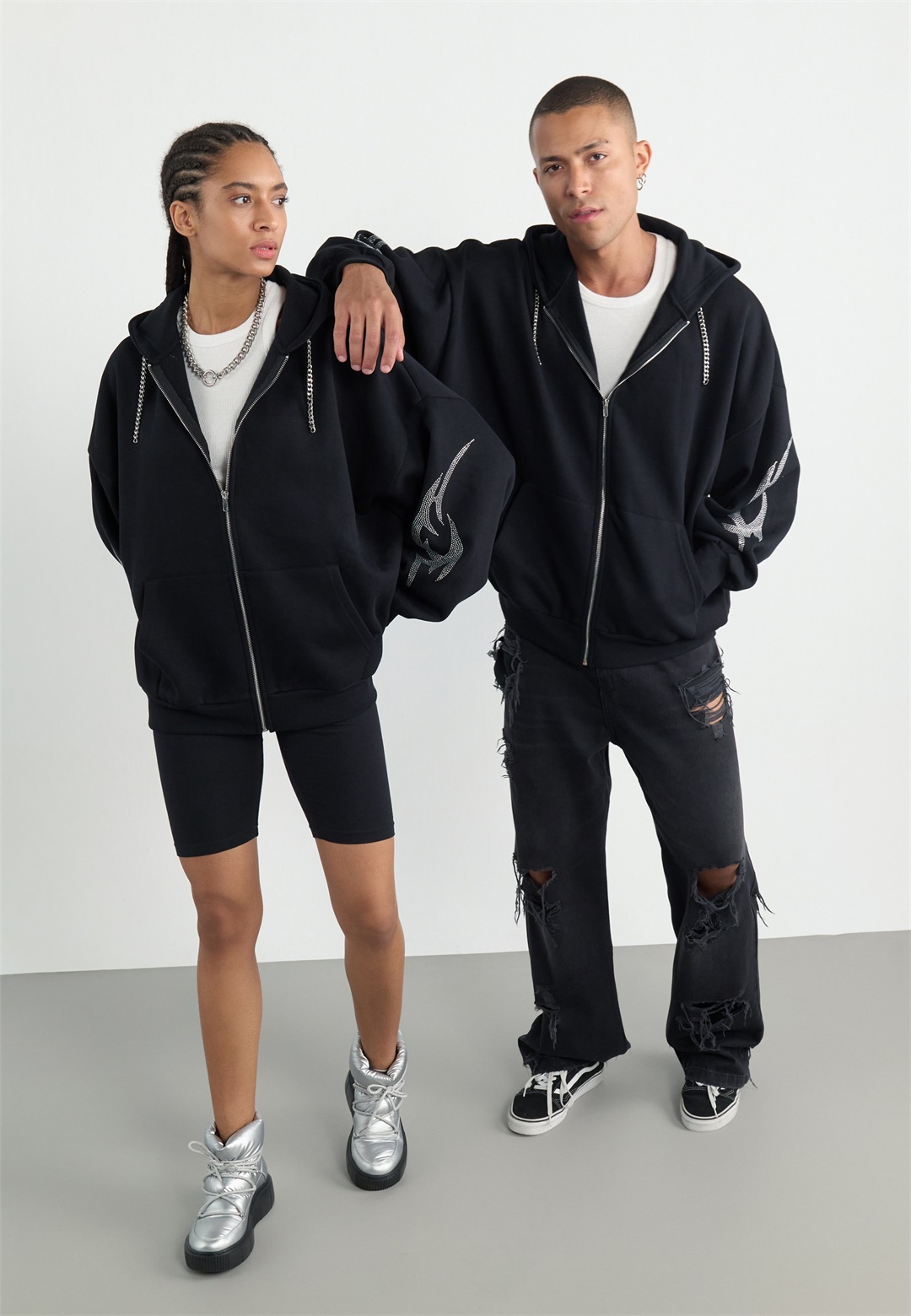 YOURTURN RHINESTONE TRIBAL ZIP-UP UNISEX - Sweatjacke - black/schwarz