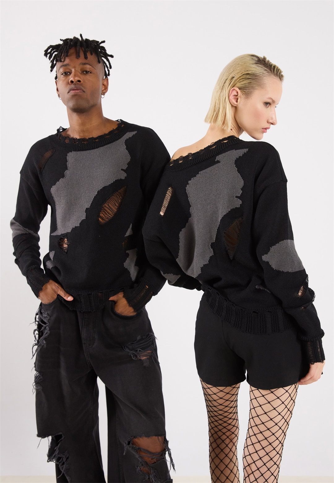 YOURTURN UNISEX - Strickpullover - black/beige/schwarz