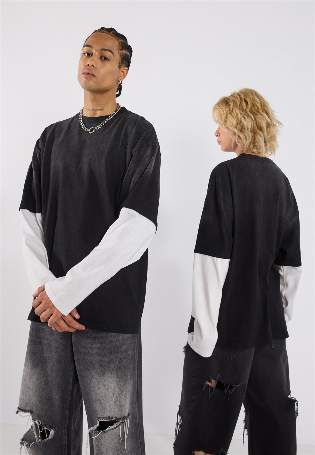 YOURTURN UNISEX - Langarmshirt - washed black/egret/schwarz