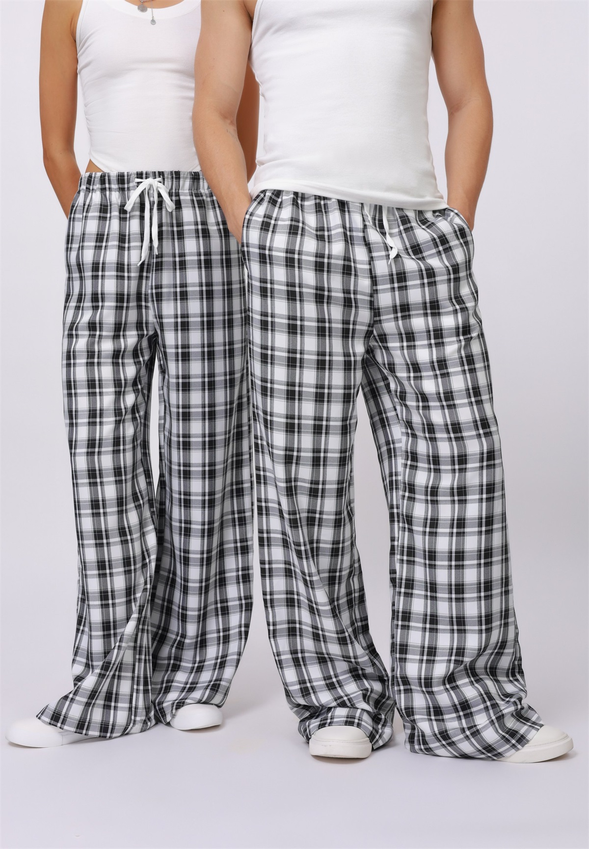 YOURTURN UNISEX - Stoffhose - black,white,light grey/schwarz