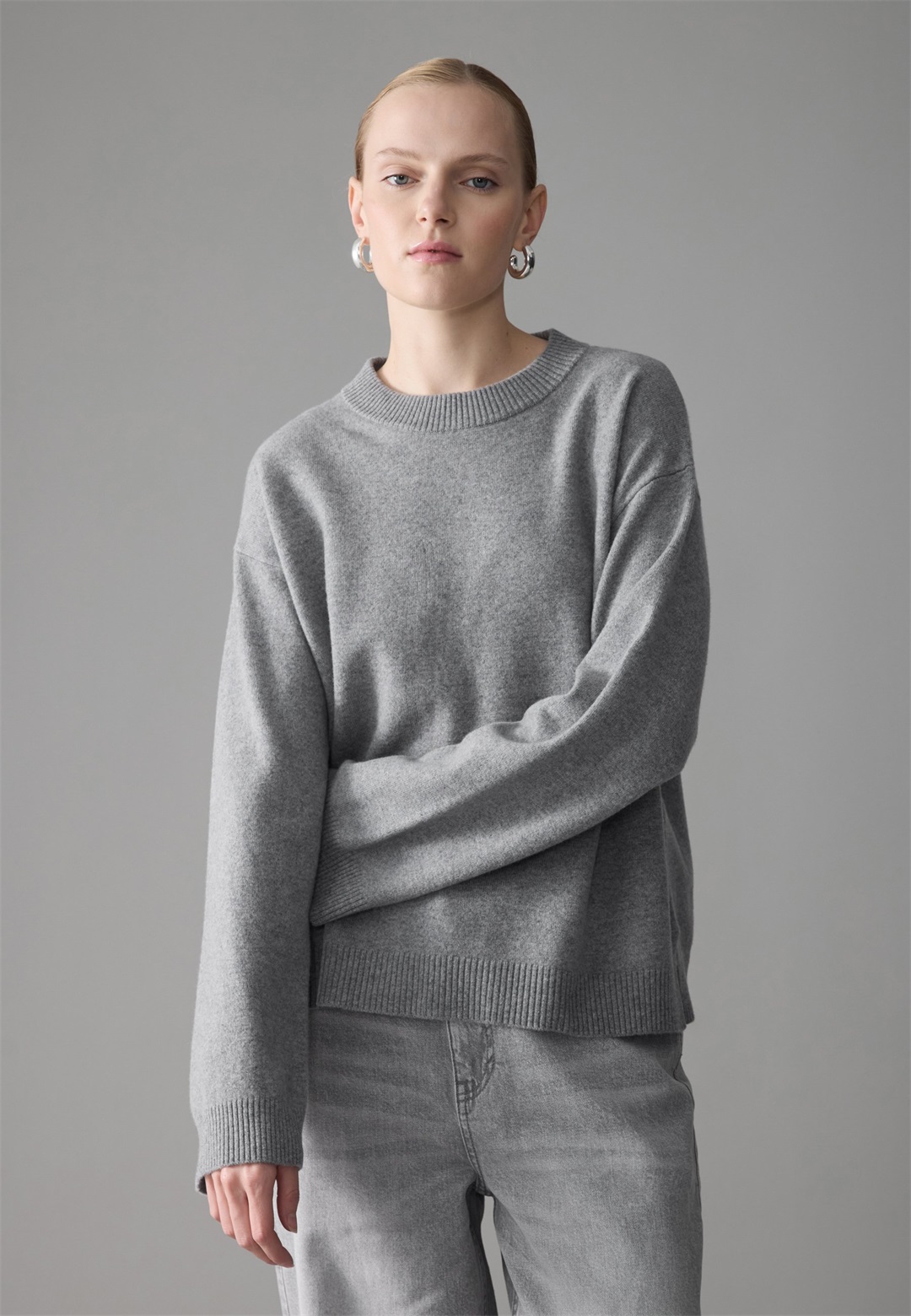 Zign Studio KNIT JUMPER WOOL CASHMERE MIX - Strickpullover - mid grey melange/grau-meliert